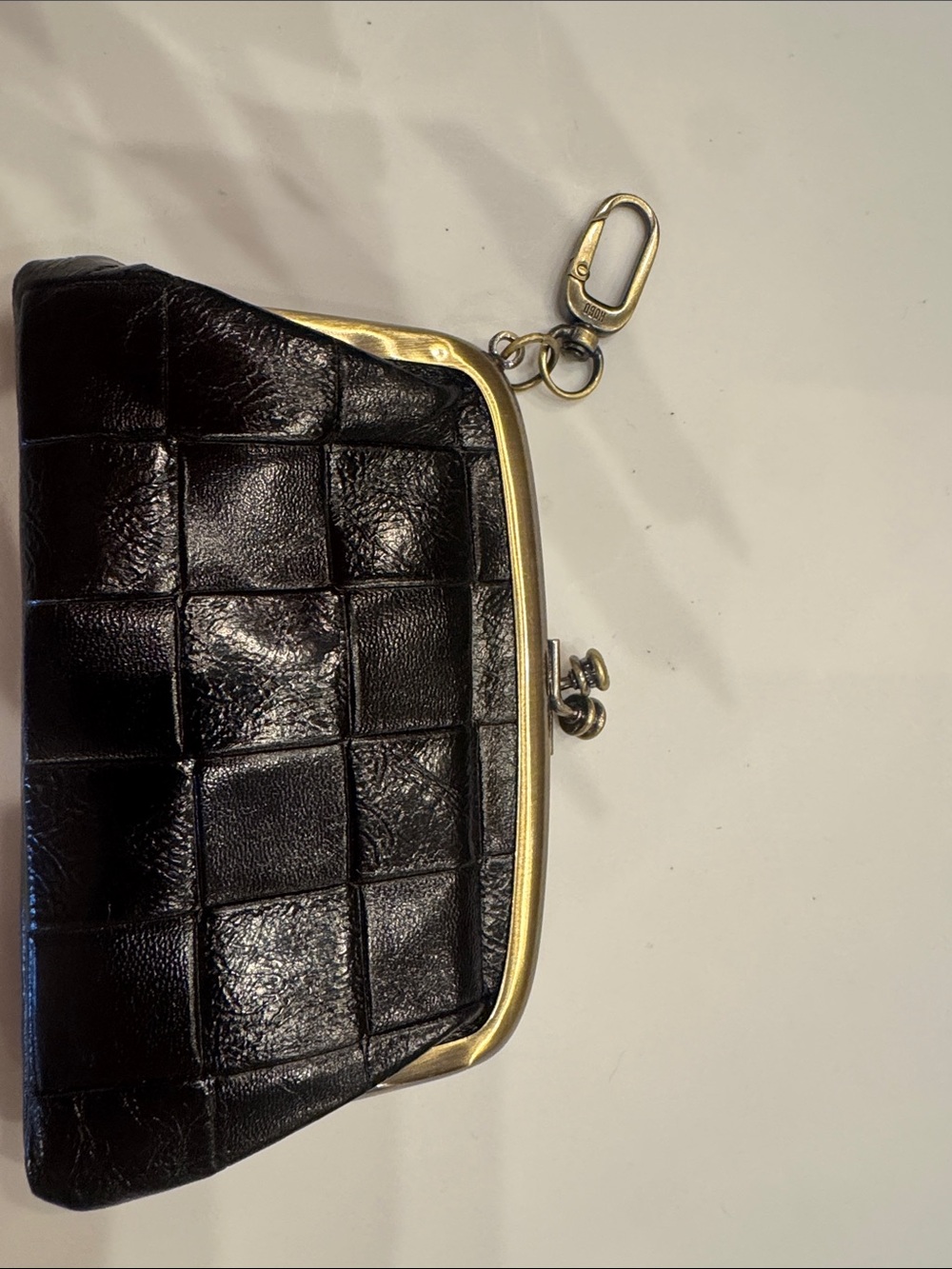 HOBO Black Woven Leather Kiss-Lock Wallet with Gold Frame